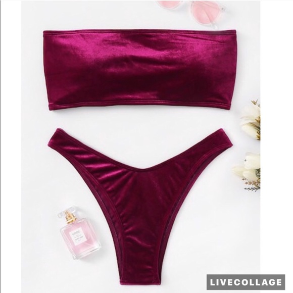 Other - Maroon velvet bandeau bathing suit top